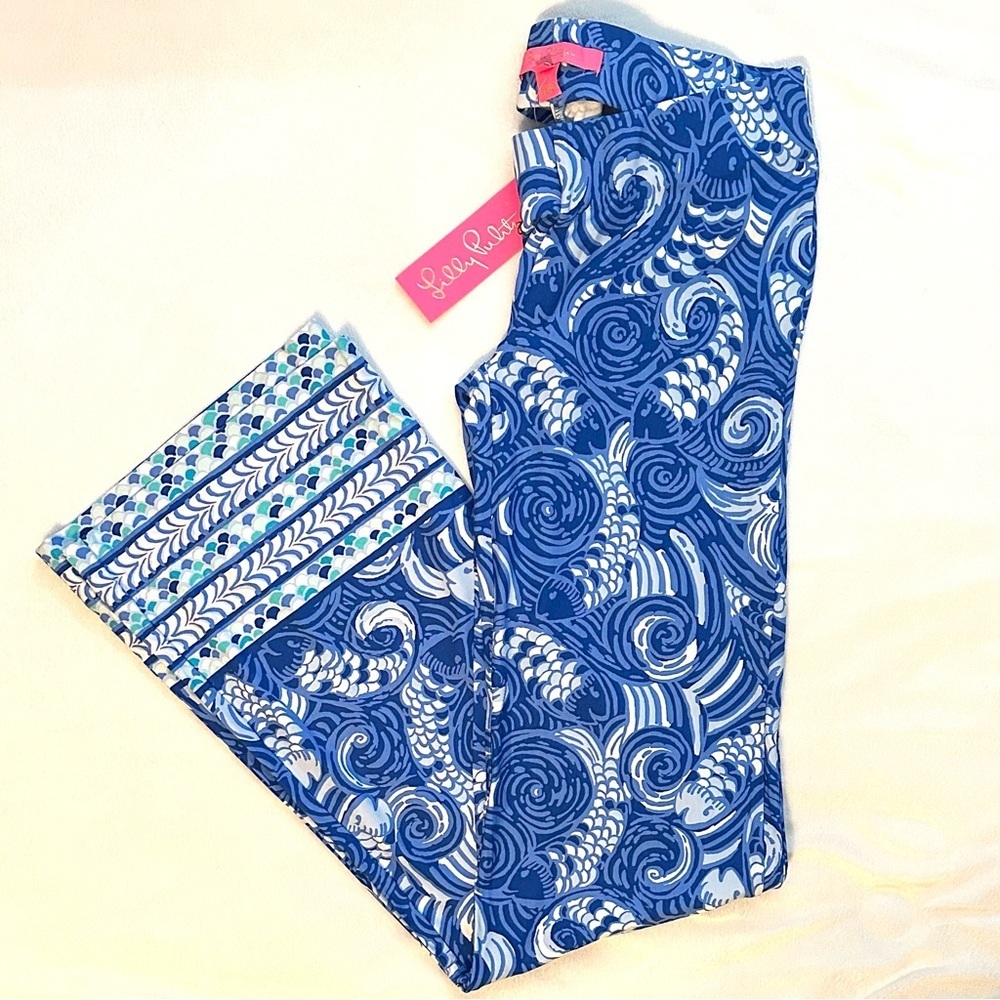 Lilly Pulitzer Georgia May Palazzo Blue Grotto Pants XXS NEW fish stretch summer